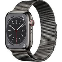 Apple Watch Series 8 45 mm kast van grafietkleurig roestvrij staal op grafietkleurig Milanees bandje [Wi-Fi + Cellular]